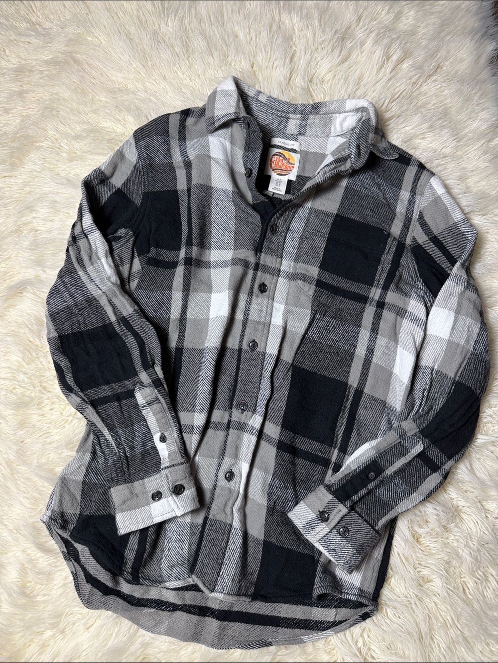 C&C California Black & Gray Plaid Button-Down Flannel
